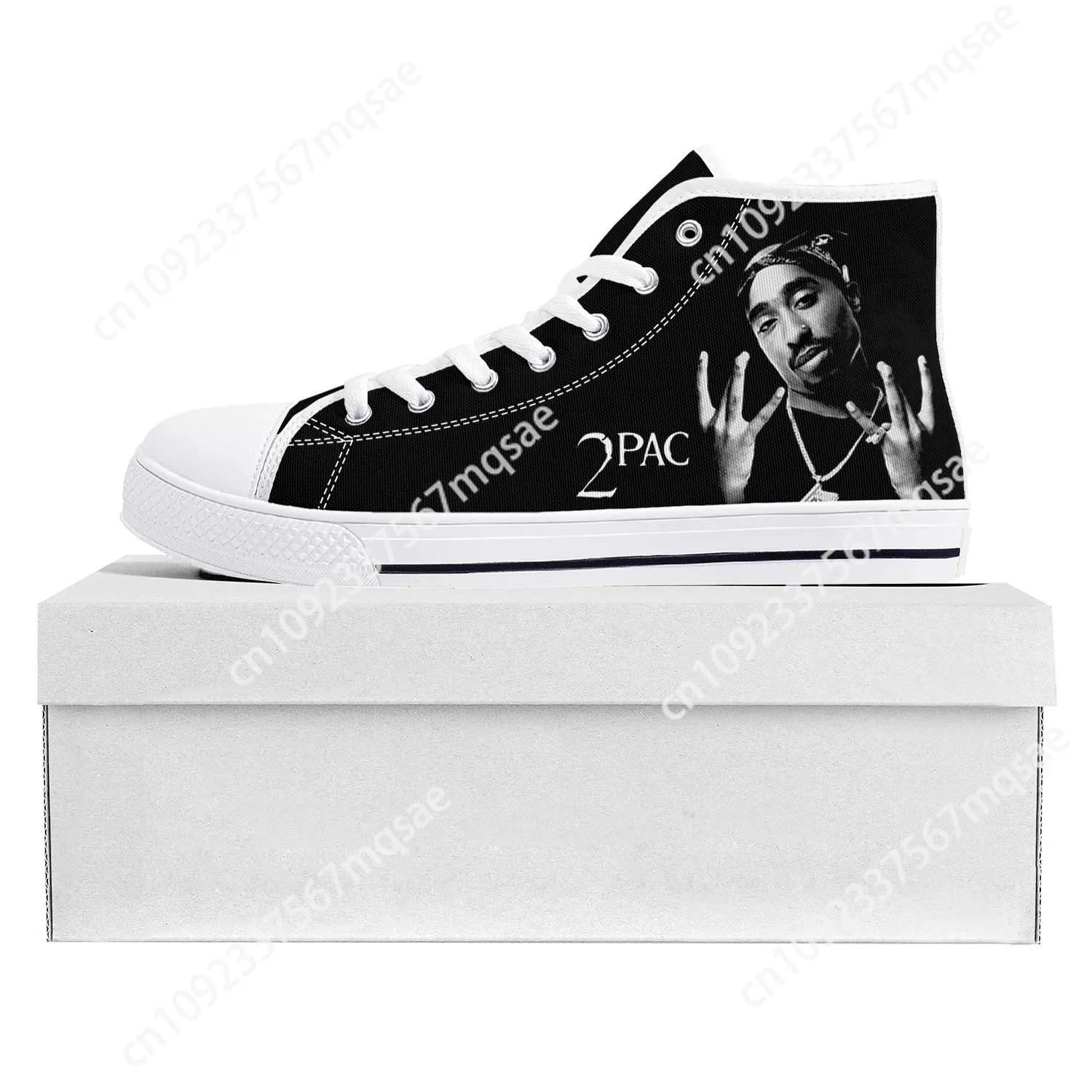 2Pac Hip Hop Rapper Tupac Pop High Top High Quality Sneakers Mens Womens Teenager Canvas Sneaker Couple Shoe Custom Shoe White