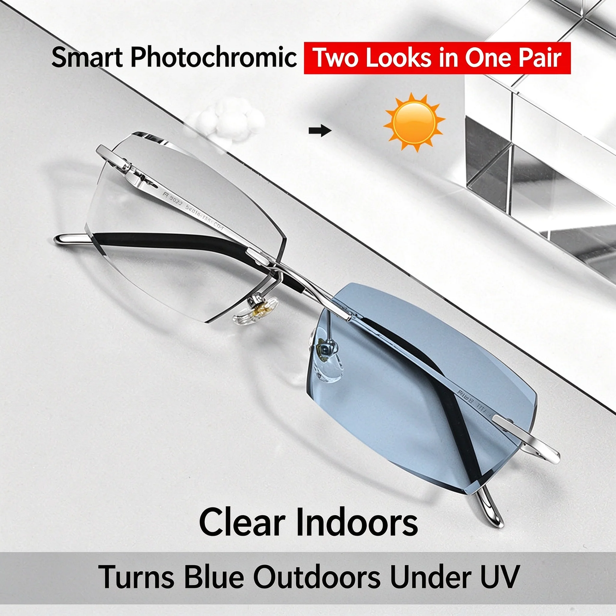 Titanium Men Rimless Glasses Dyeing Gradual Colored Lenses MR-8 Scratch-Resistant Myopia Prescription Recipe Photochromism