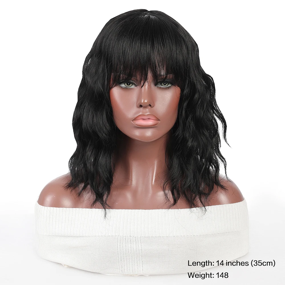 Short Wavy Honey Brown Copper Synthetic Wigs with Bangs Cosplay Lolita Bob Wig for Women Afro Daily Natural Heat Resistant Hair