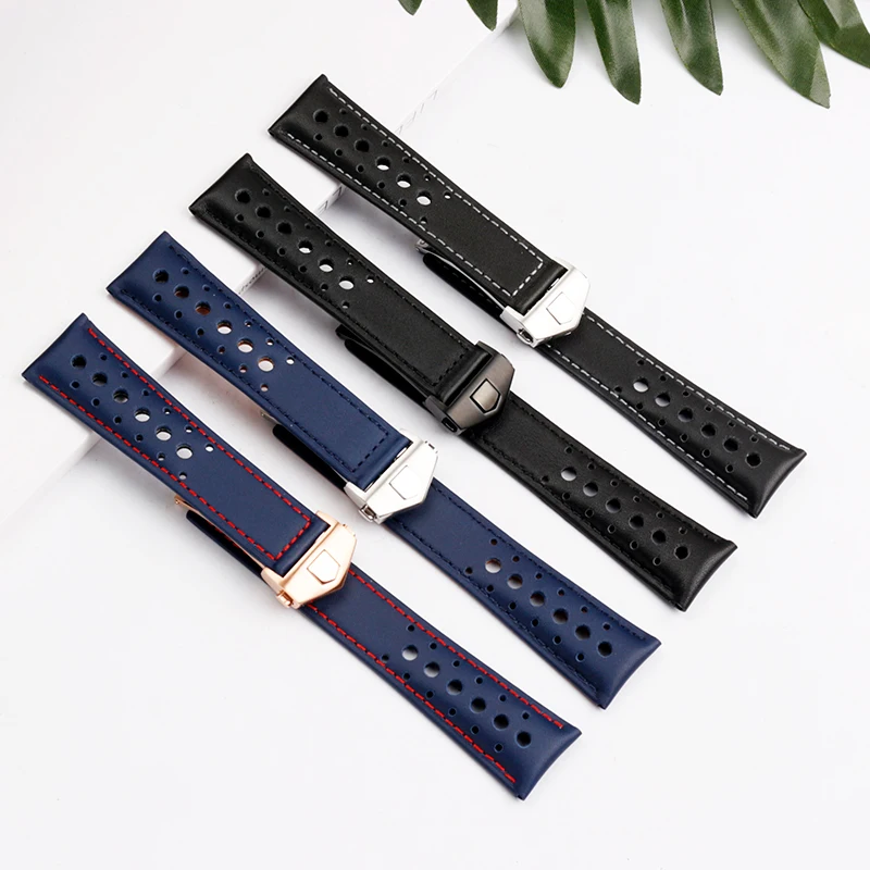 For Tag Heuer Monaco Series CAW218E CBL2115 Genuine Cowhide Leather Watchband for Men Folding Buckle Style Watch Strap 22mm Soft