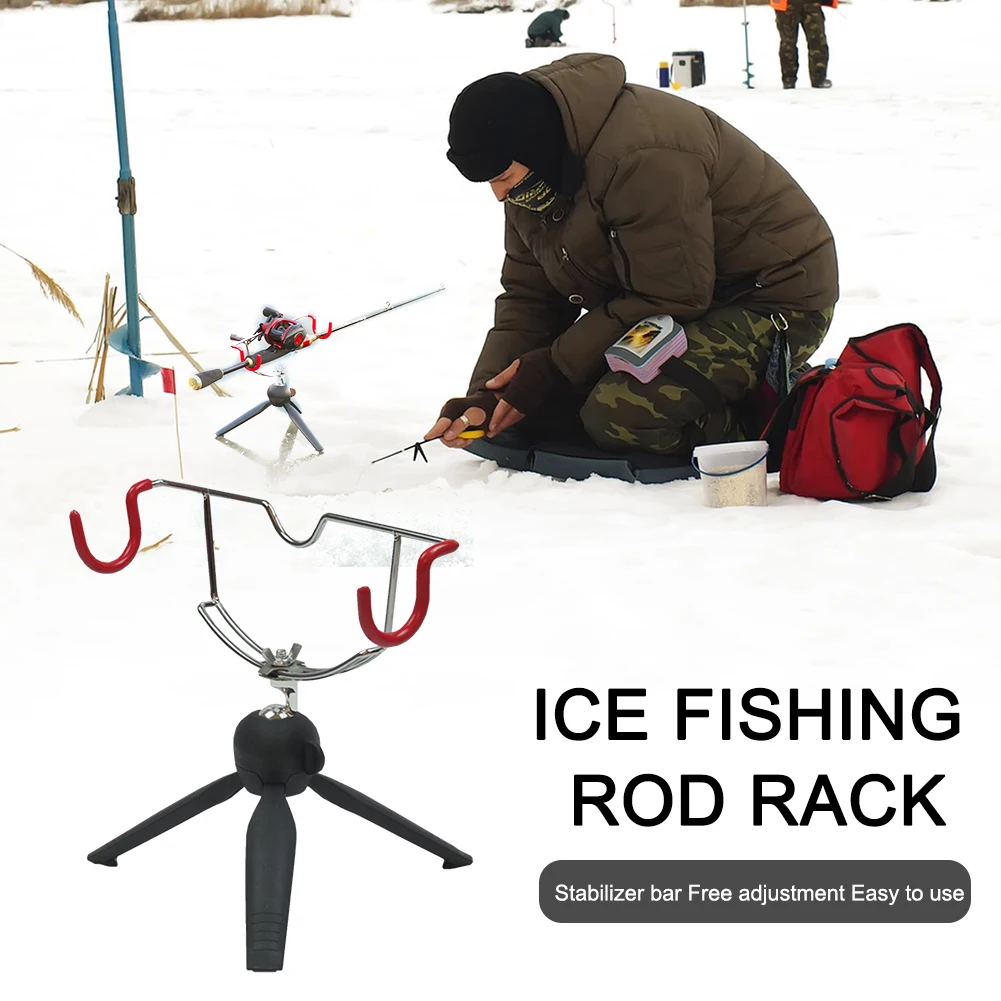 Double-Head Fish Pole Holder Portable Ice Fishing Rod Holder Easily Installation Adjustable Angle for Fishing Gear Winter Sea