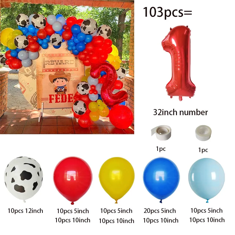 103pcs Cow Head Balloons Set With 32inch Cow Printed Number Balloon Farm Animal Theme Birthday Party Decor Baby Shower Globos