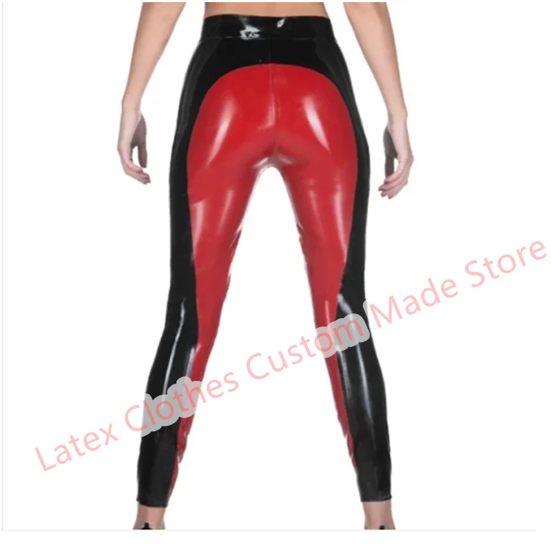 

Сексуальное женское белье для женщин, латексные брюки ручной работы, красные с черными резиновыми брюками, фетиш-костюмы для косплея на заказ