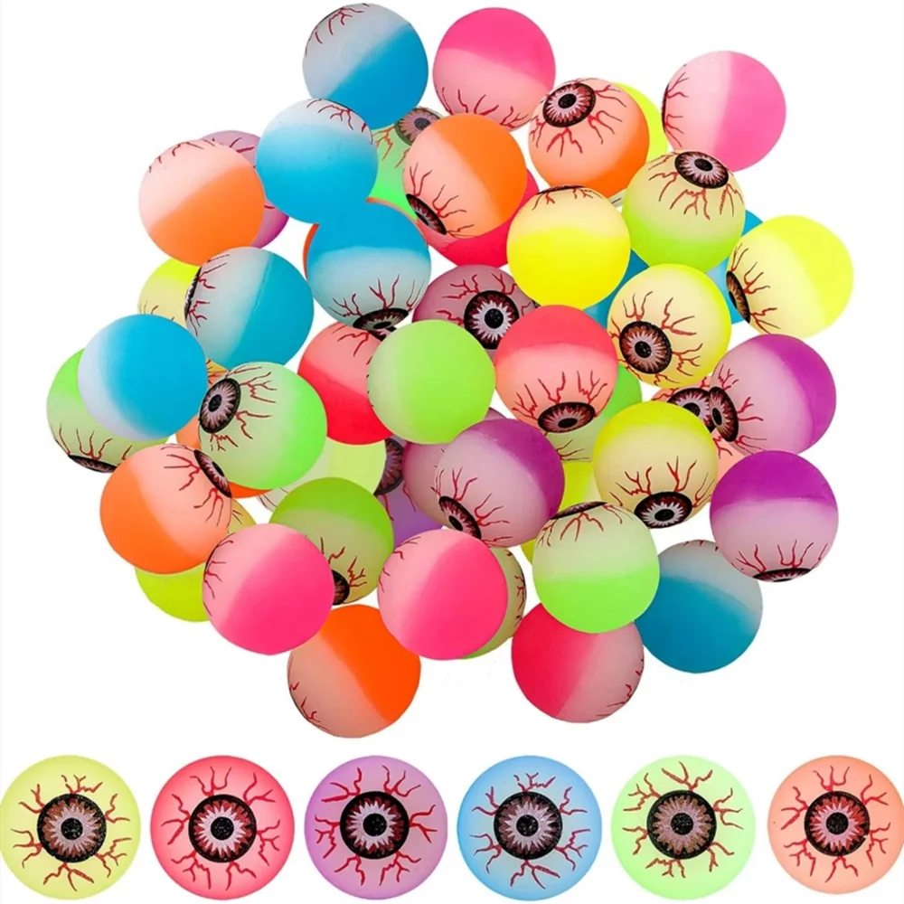 20pcs Halloween Glowing Eyeballs Funny Bouncy Eyeballs Scary Eye Balls Toys for Kids Halloween Glowing Party Props 32mm