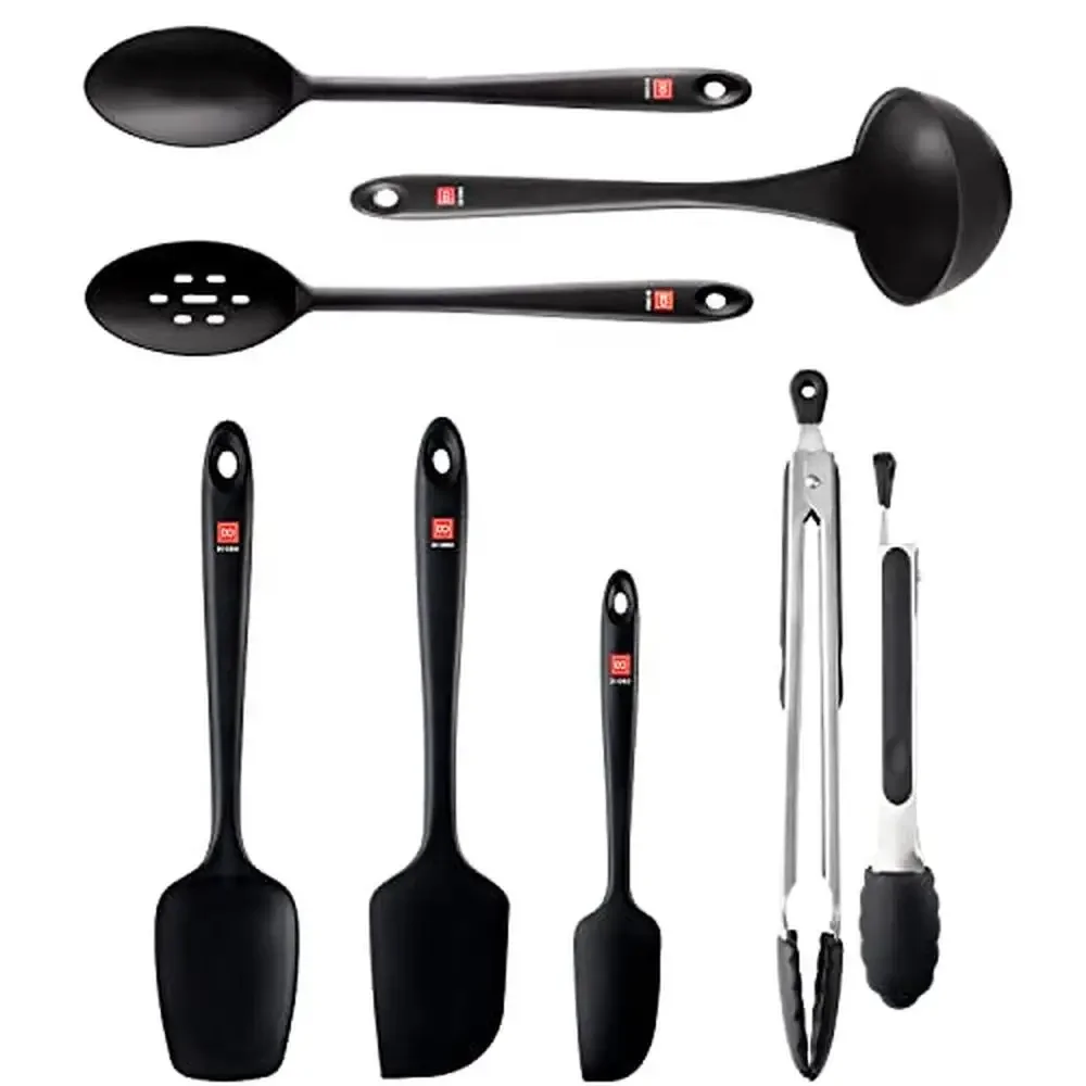 

DI ORO 8-Piece Silicone Utensil Set Heat-Resistant Nonstick Spatulas & Steel Tongs Cook Like a Pro Protect Your Cookware Easy
