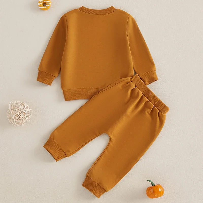 2024-07-29 Lioraitiin 0-3Y Toddler Girl Boy Thanksgiving Outfits Letter Embroidery Long Sleeve Sweatshirt with Solid Pants Set