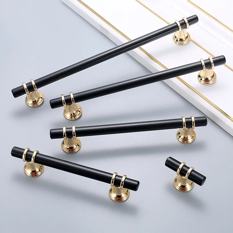 Modern Zinc Alloy Black Gold Door Handles Kitchen Cabinet Handles Solid Drawer Knobs Fashion Furniture Handle Hardware Furniture