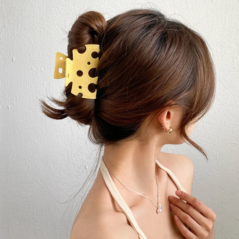 Artiglio per capelli con formaggio cavo giallo acrilico alla moda per donne Ragazze Accessori per capelli alla moda con forcina geometrica irregolare coreana