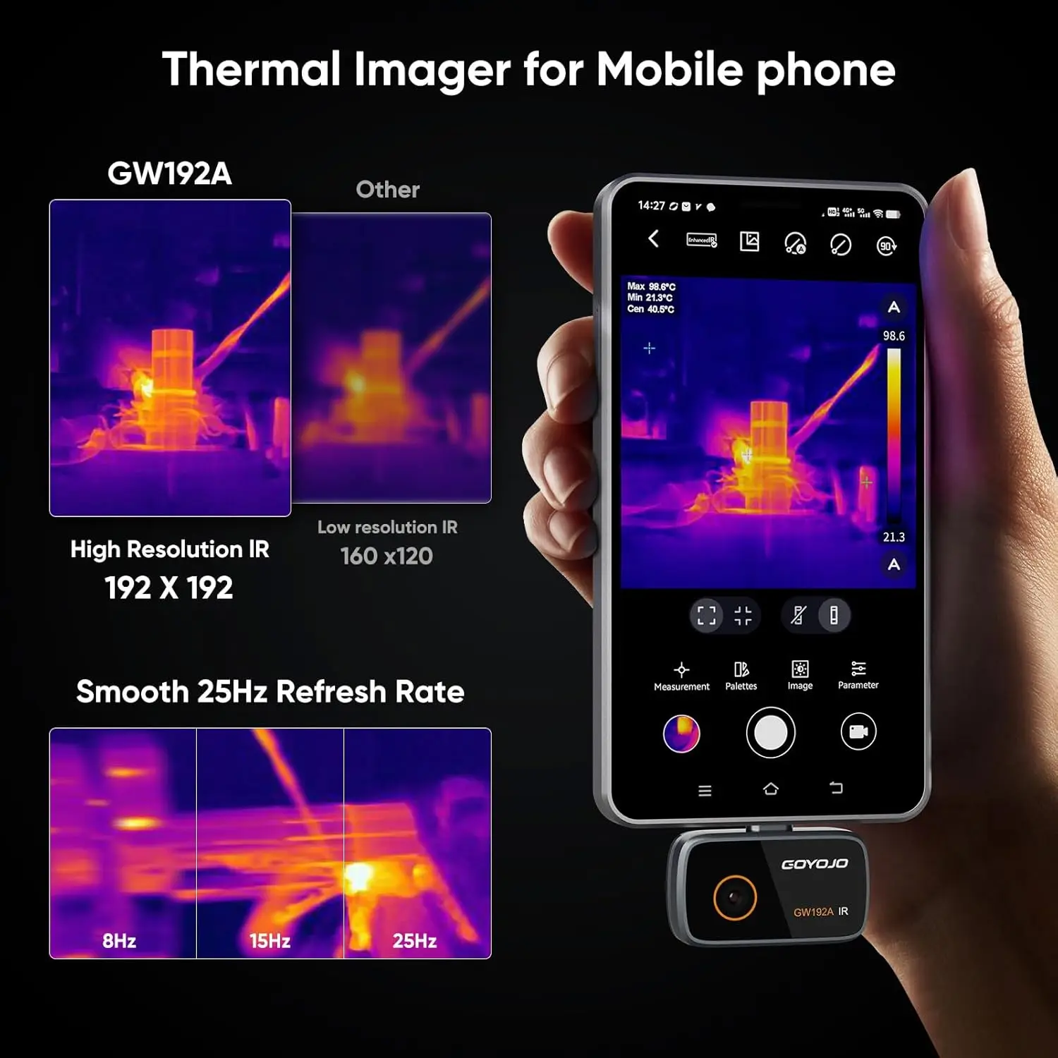 go yojo USB-C Thermal Imaging Camera for Android, 192x192 IR Resolution, in frared Camera for Inspection & Diagnostics