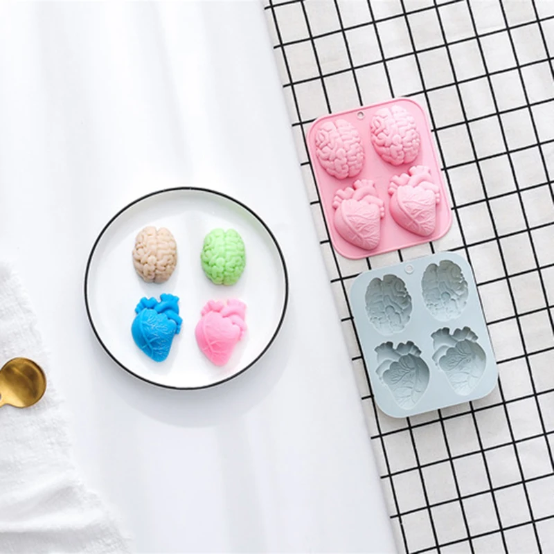 1Pc Blue Pink Brain Heart Silicone Mold Food Grade Brain Fondant Molds Silicone Molds For DIY Baking Cake Bakeware