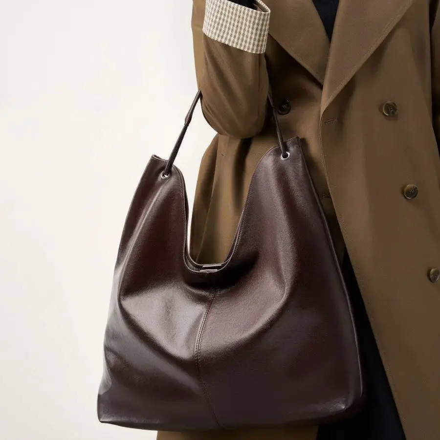 Large-Capacity Textured Underarm Tote Bag Vegetable-Tanned Cowhide Shoulder Bag Soft Commuter Handbag Women