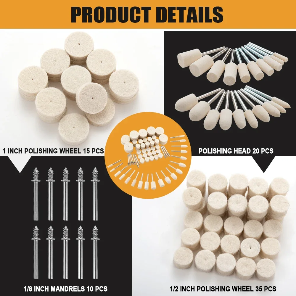 80PCS Wool Polishing Wheels for Dremel, 1/8\