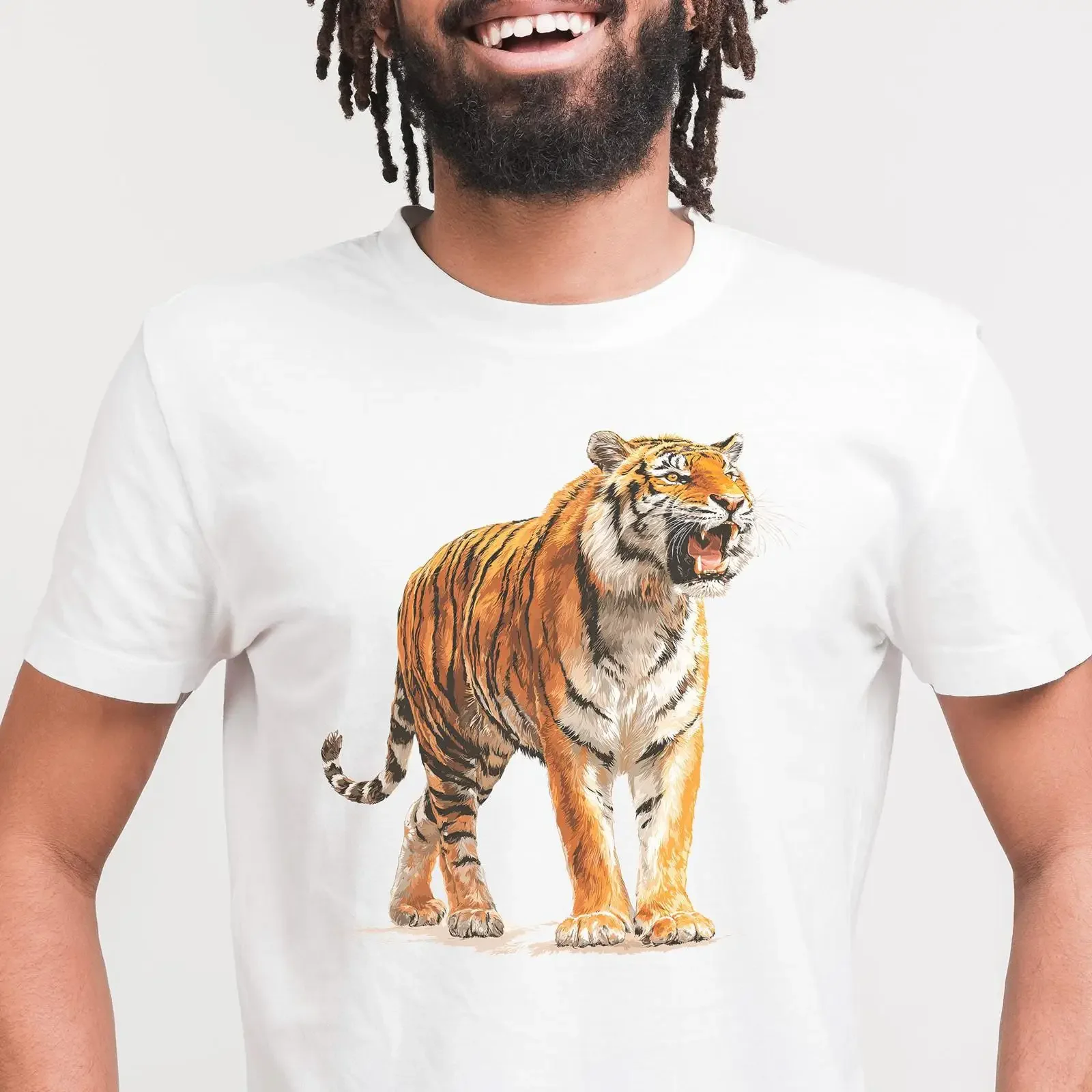 Roaring Tiger T Shirt Animal Lover vintage Washed Soft designer clothes fashion Slightly Casual graphic streetwear homme