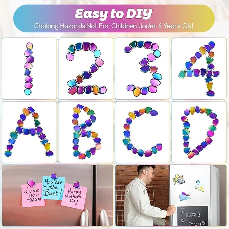 24PCS rainbow big refrigerator stones, irregular neat polished whiteboard letters attractive, home craft decorations gifts