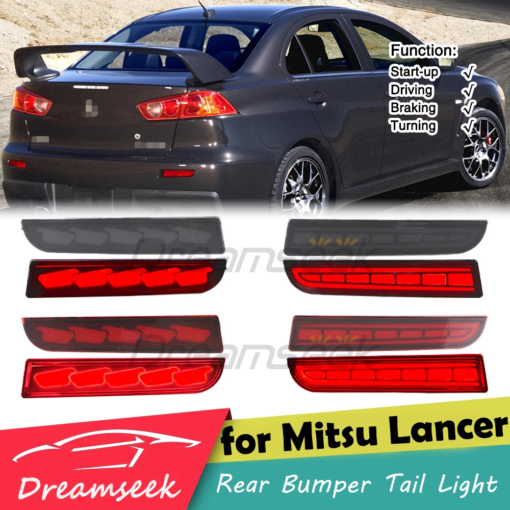 LED Rear Bumper Tail Light For Mitsubishi Lancer 2008-17 Evolution X 08-17 Outlander 11-12 Reflector Brake W/ Dynamic Turn Lamp