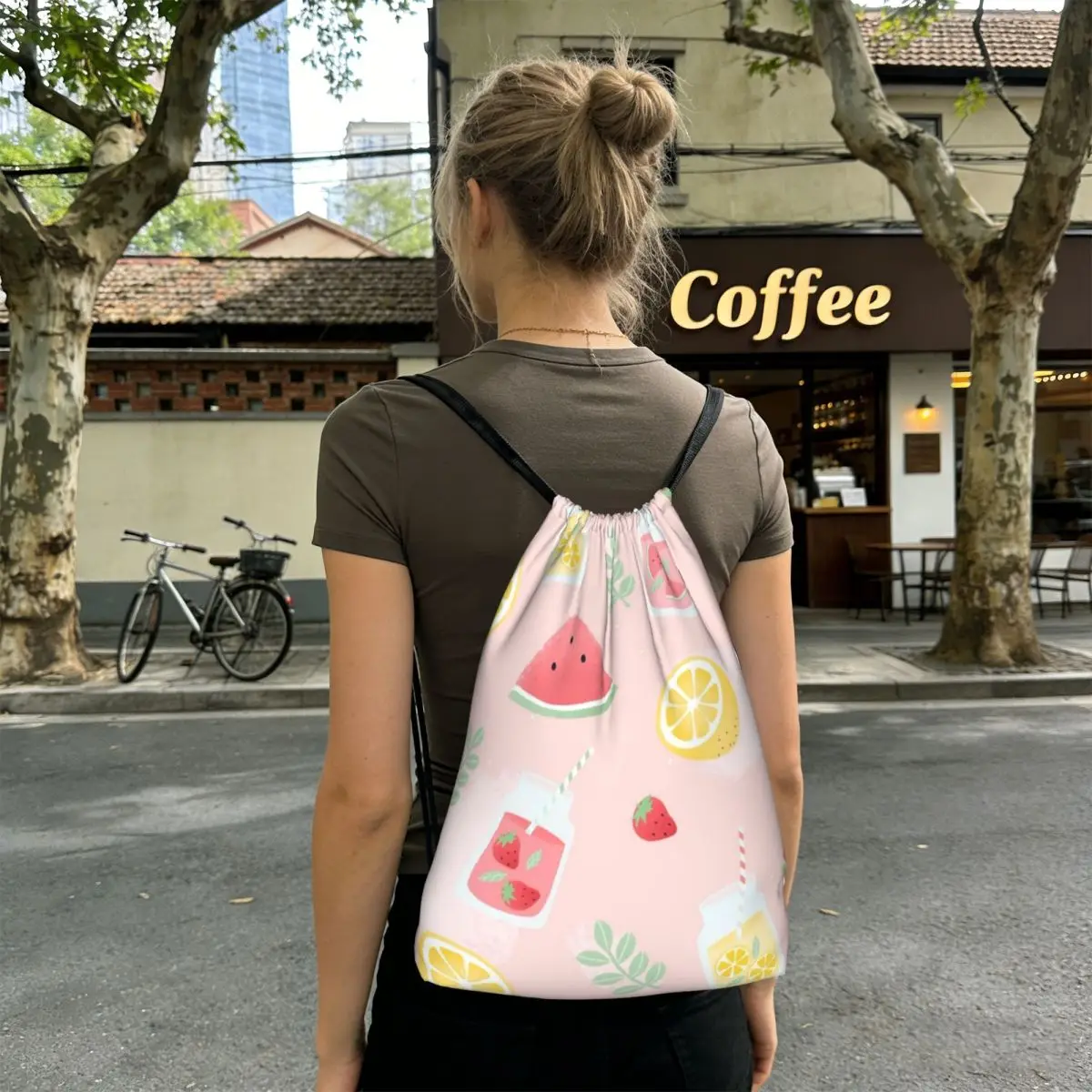 Watermelon And Lemon Pattern Backpacks Portable Drawstring Bags Sports Bag Book Bags for Man Woman School