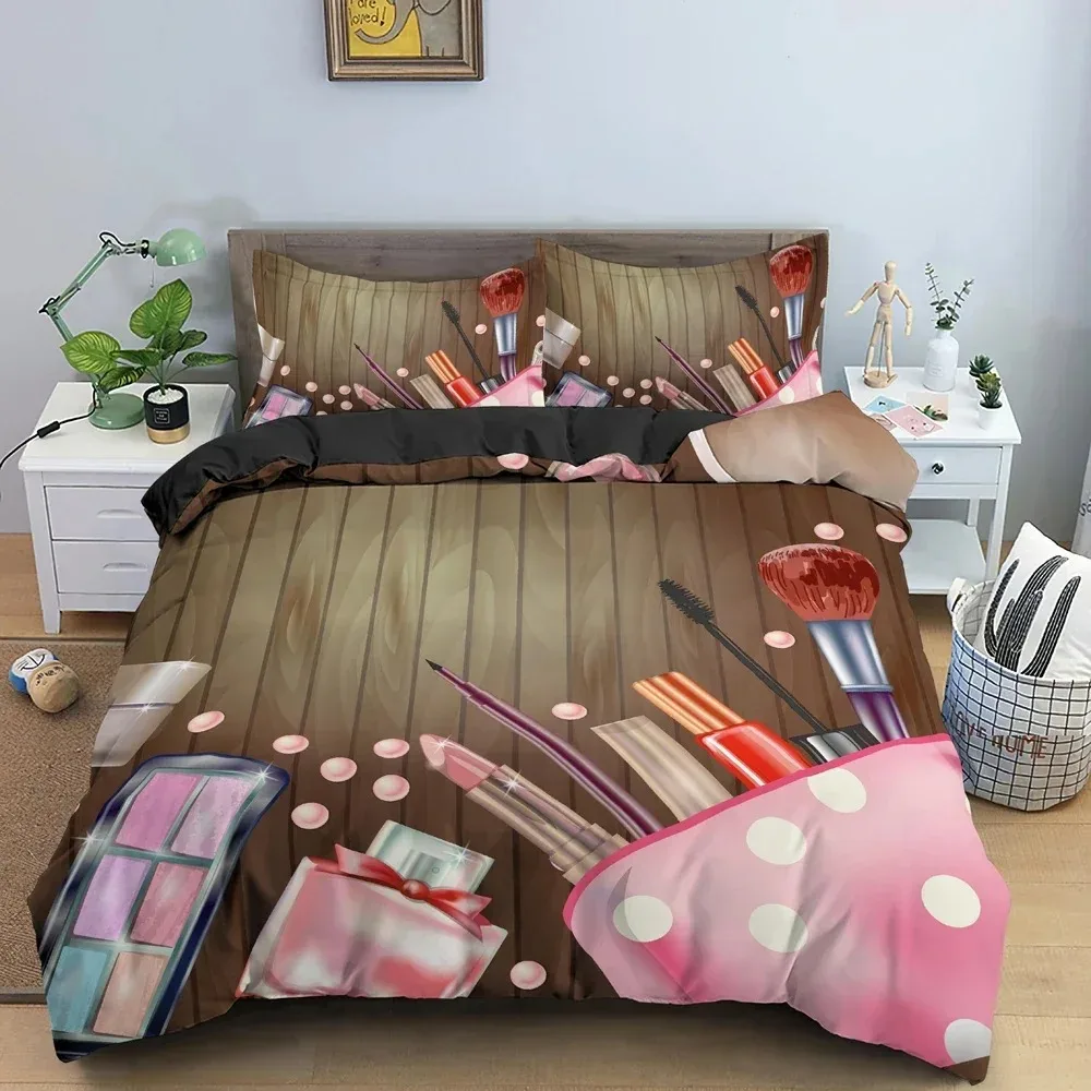 

Fashion Women's Cosmetics 3D NEW Duvet Cover Pillowcase Bedding Set Adult Girl Bedroom Decoration Children Single Double Large
