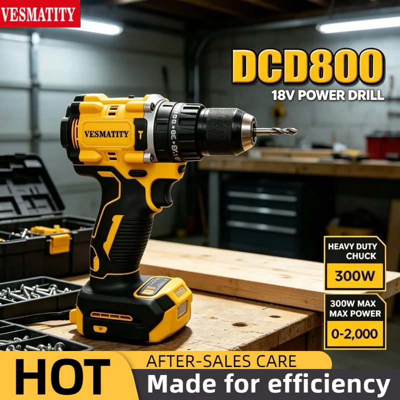 Vesmatity DCD800 20V Compact Brushless Drill Driver 90Nm Torque 2 Speed Cordless Power Tool Workshop Home Prime