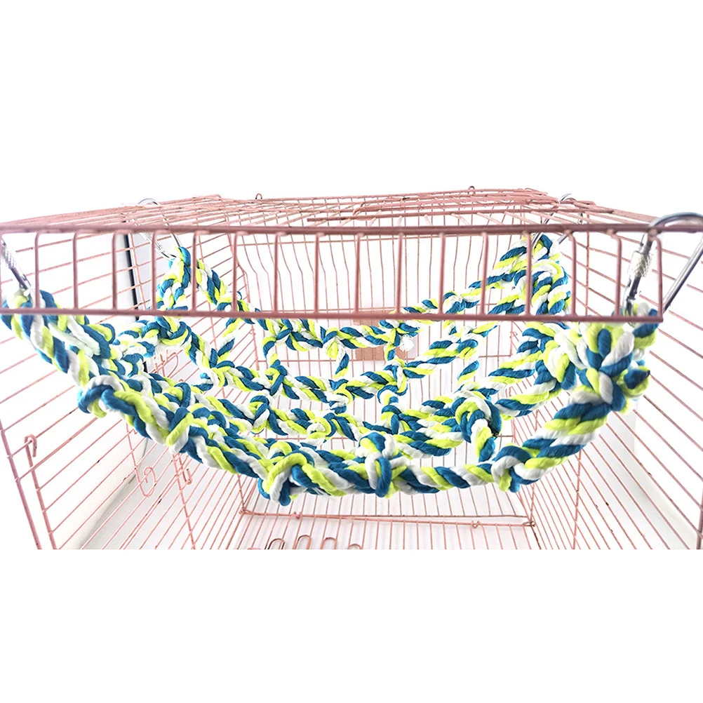 

Small Animal Colorful Woven Climbing Net Thick Cotton Rope Hanging Cage Parrot Bird Hammock Large Size Pet Activity Play Mesh