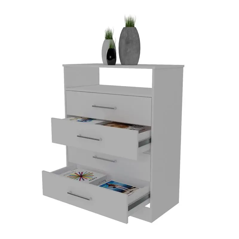 Weiße Kommode mit 4 Schubladen und 1 Regal, hervorragende Qualität, modernes Design