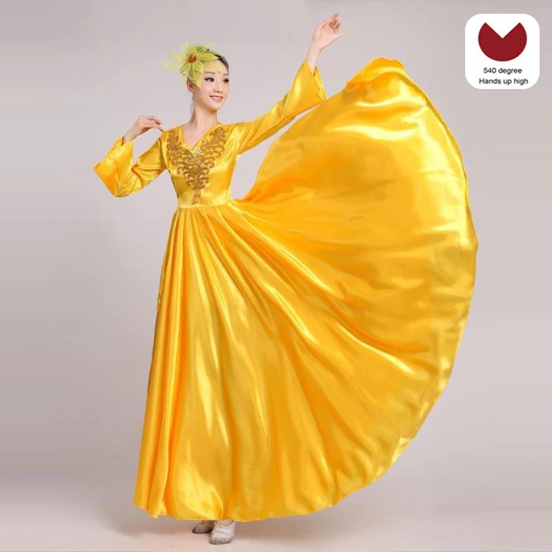 Vestido de baile Flamenco español de 180/360/540 grados, faldas grandes con vuelo, traje de baile puesta en escena con apertura de coro para mujer