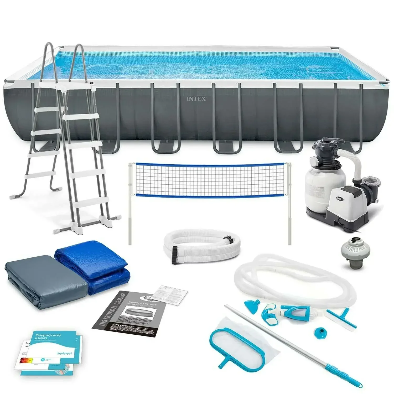 INTEX 26364 7.32*3.66*1.32m Rectangle Frame Large Above Ground Steel Swimming Pool & Accessories Included