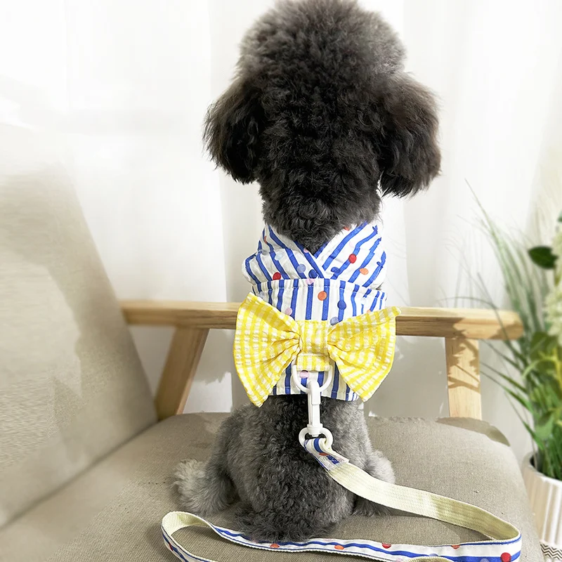 

Комплект шлейки и поводка для собак с галстуком-бабочкой — одежда для маленьких собак в стиле жилета для Тедди, Бишон и померанского шпица, дышащая одежда для домашних животных