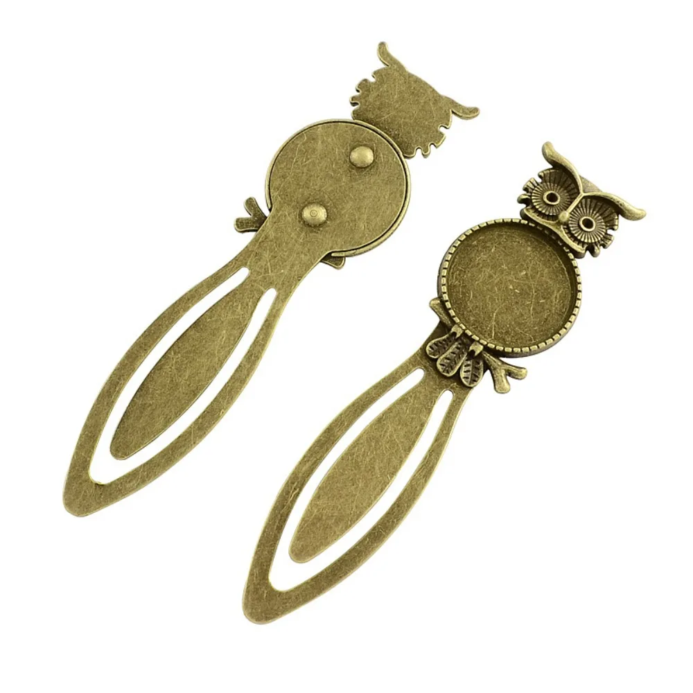 Image of 5 Stück Eulen-Lesezeichen aus Legierung im Vintage-Stil, Cabochon-Bronze, flach, rund, Tablett: 20 mm, passend für 1,5 mm Strass 88 x 22,5 x 3 mm