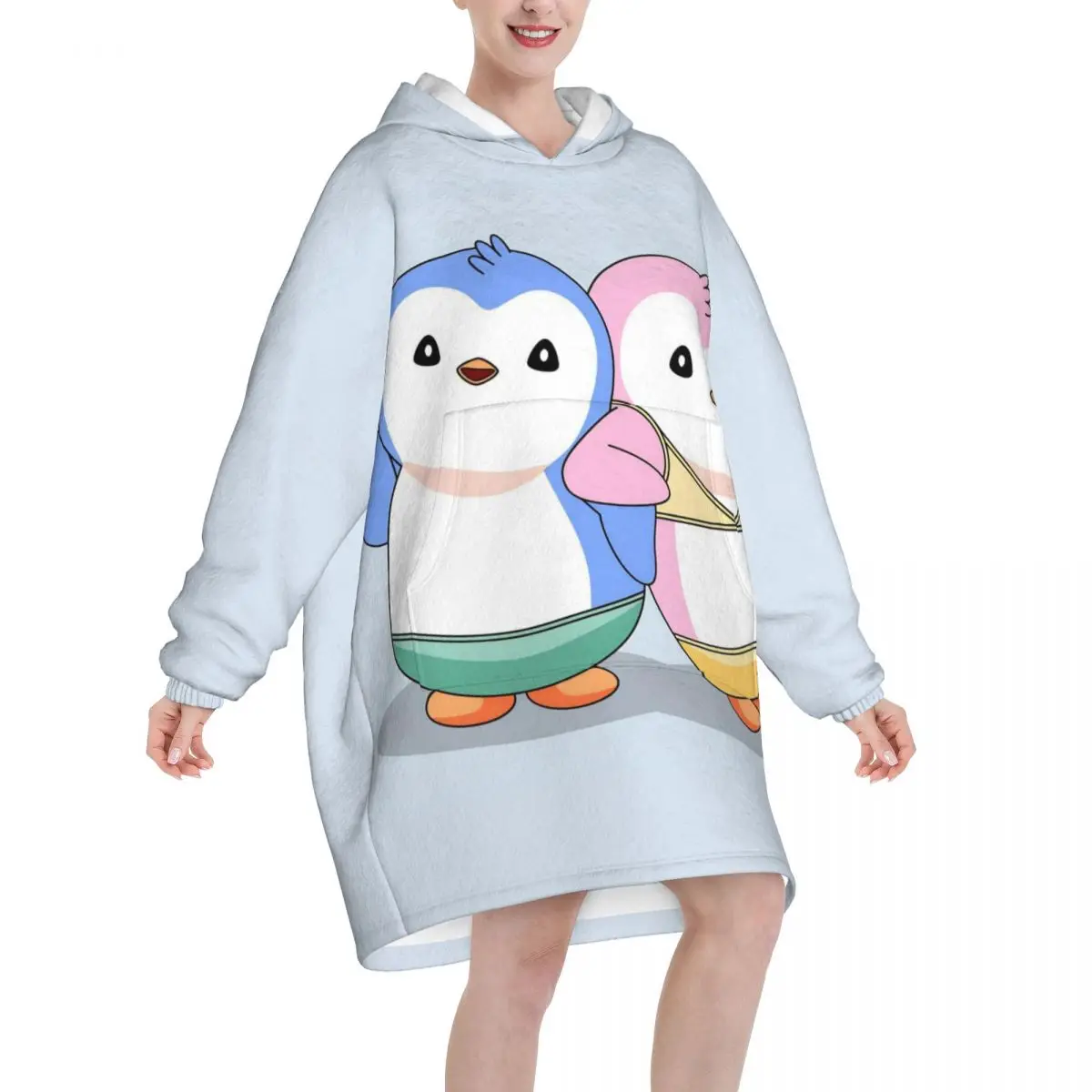 Pudgy Penguin Oversized Blanket Hoodie Sweatshirt Long Fleece Hooded Wearable Blanket with Large Pocket for Women Men