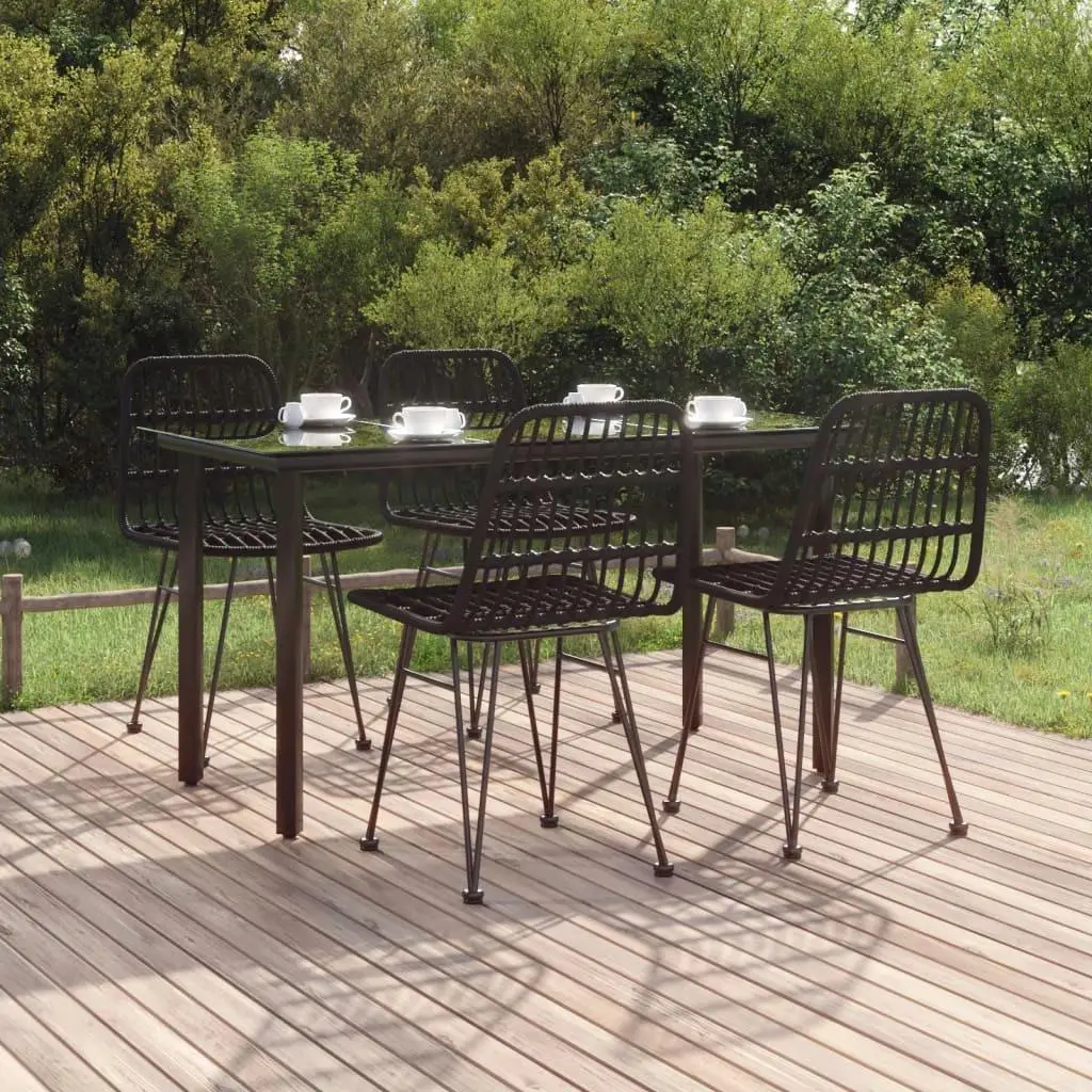 

5-Piece Black Poly Rattan Patio Dining Set for Outdoor Entertaining