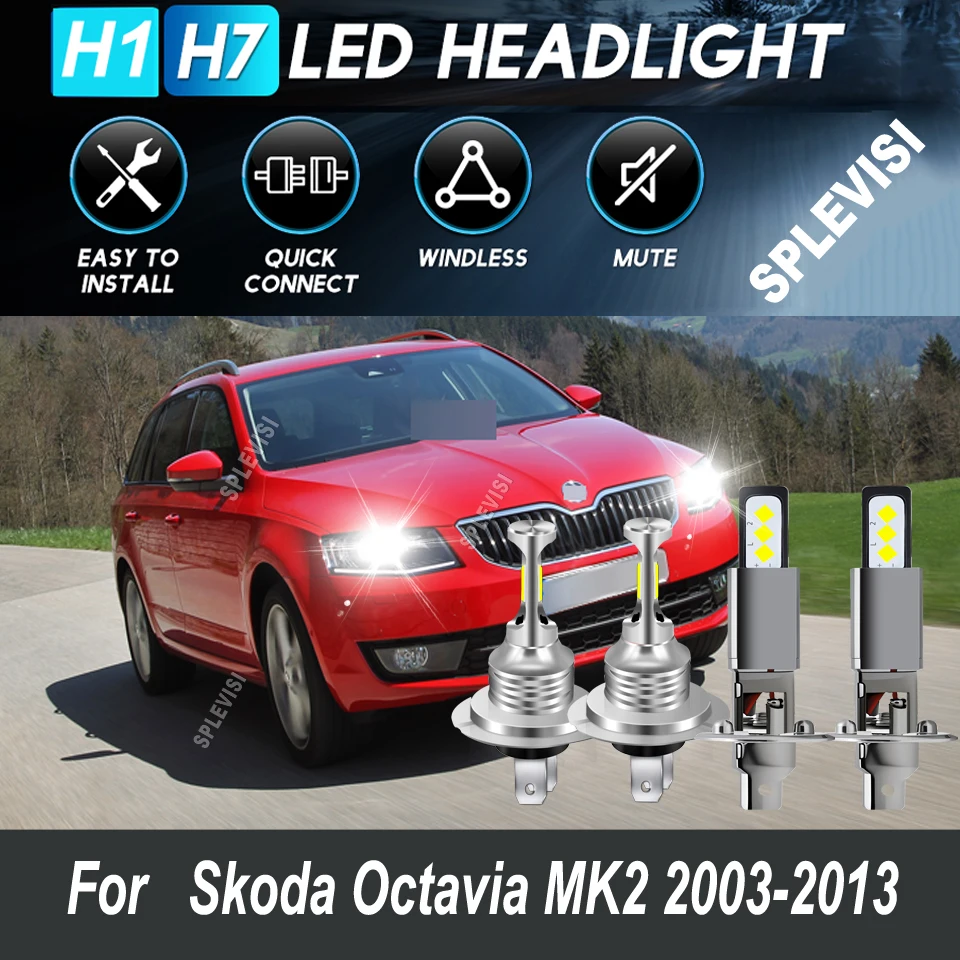 

LED Headlight High Low Bulbs -designed with an aluminium body For Skoda Octavia MK2 2003 2004 2005 2006 2007 2008 2009-2013