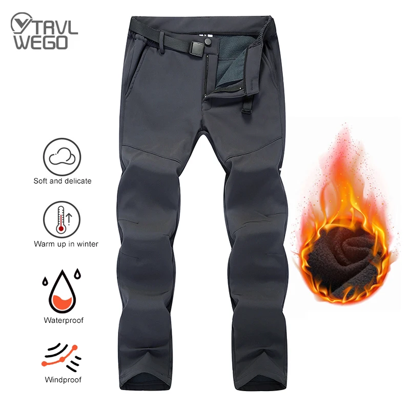 TRVLWEGO Winter Men Outdoor Camping Pants Hiking Trousers Women Skiing Thickening Warmth Retention Trekking Ride Sportswear