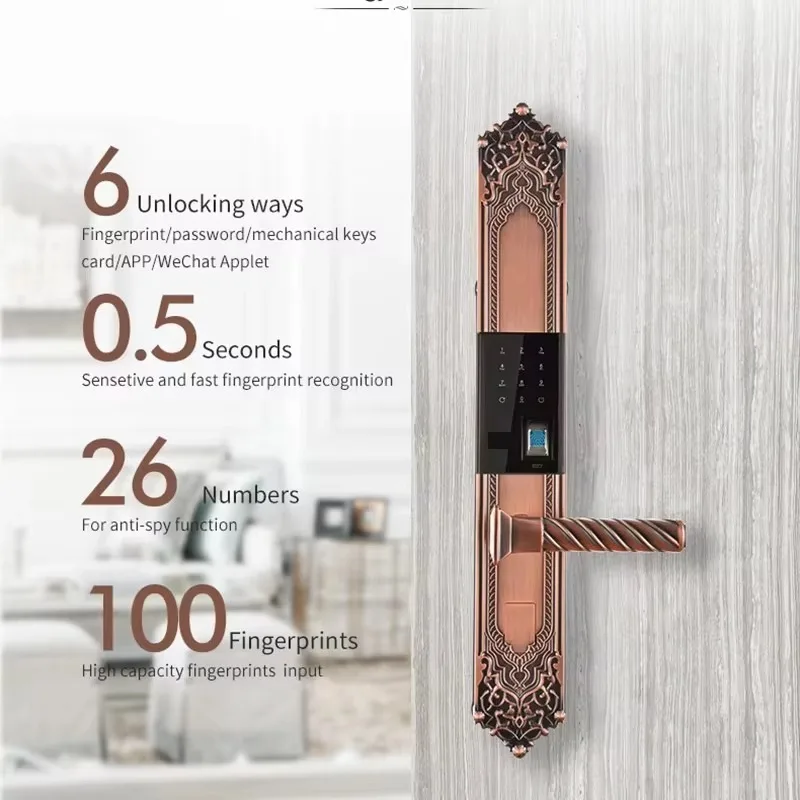 High-end slide-type smart lock with fingerprint and password features and residential anti-theft security system
