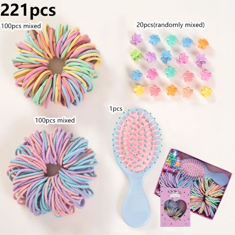 Girls Colorful Hair Bands Set Nylon Elastic Rubber Accessories Children Ponytail Holder Scrunchies Baby Cute Headband comb