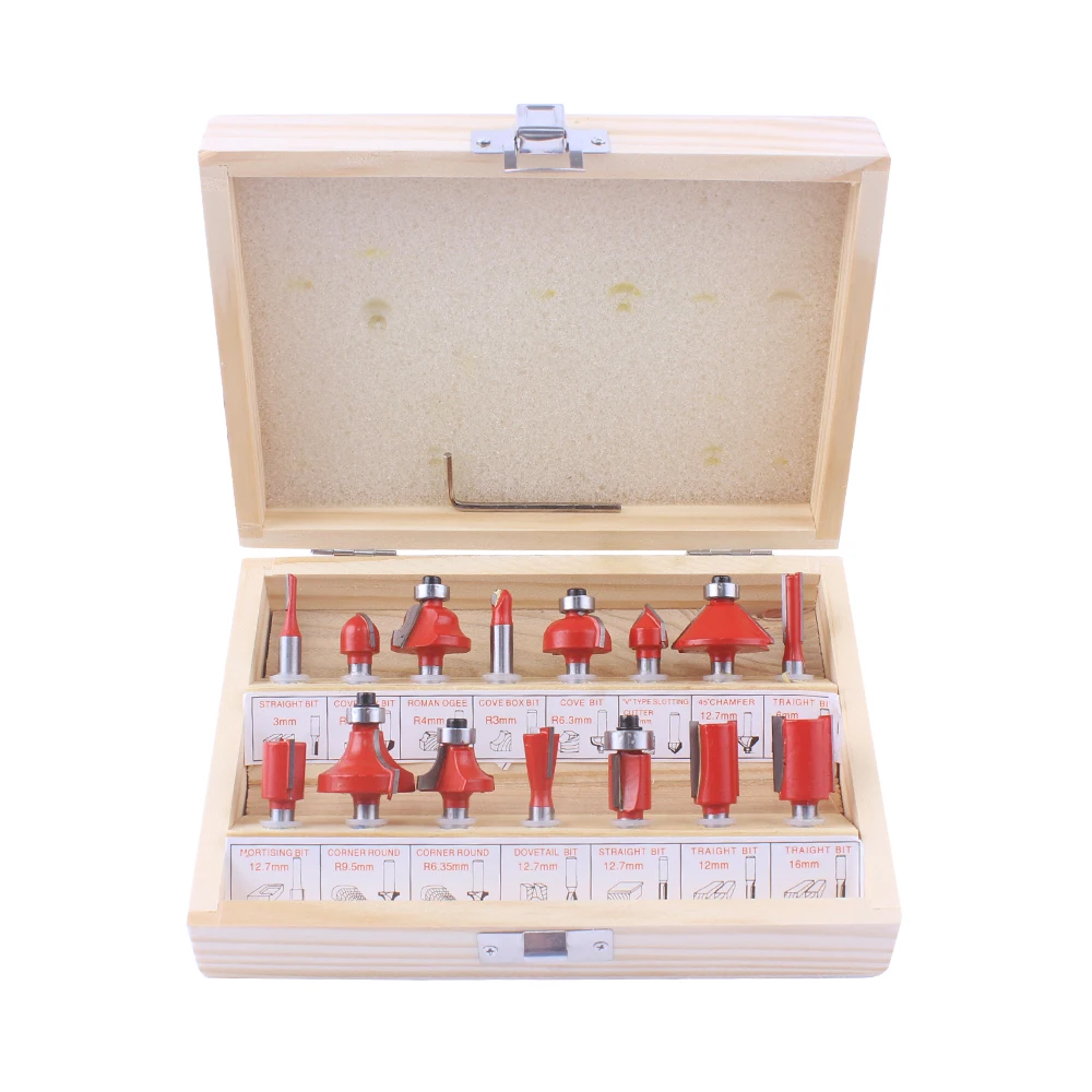 12 pz/set frese per legno 1/4 ''/8mmShank fresa in metallo duro per utensili da taglio per incisione di legno