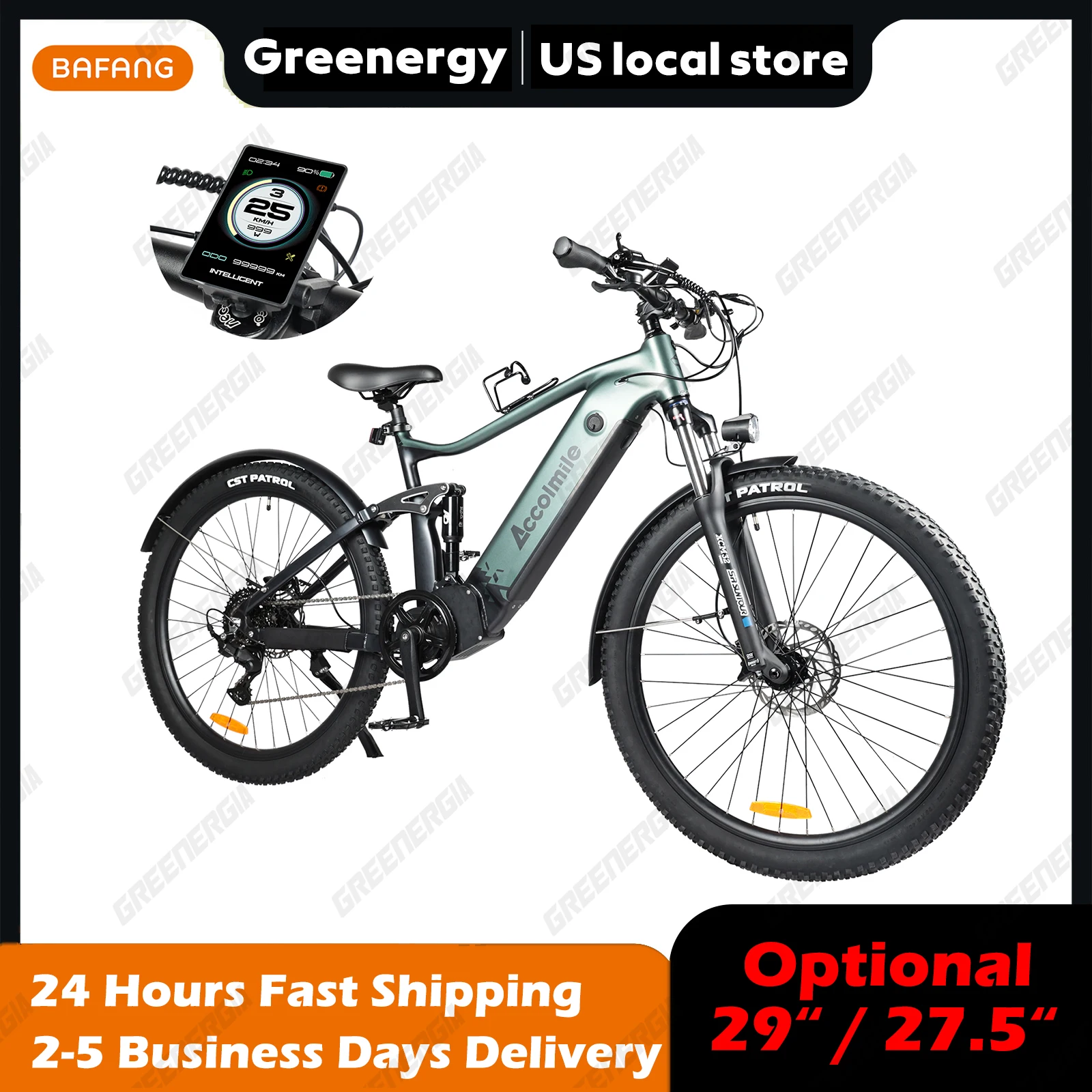 US Stock Accolmile Electric Bike BBS02B 750W Mountain Ebike Peak 1200W With BAFANG Mid Motor 27.5 29 Inch Adult Electric Bicycle