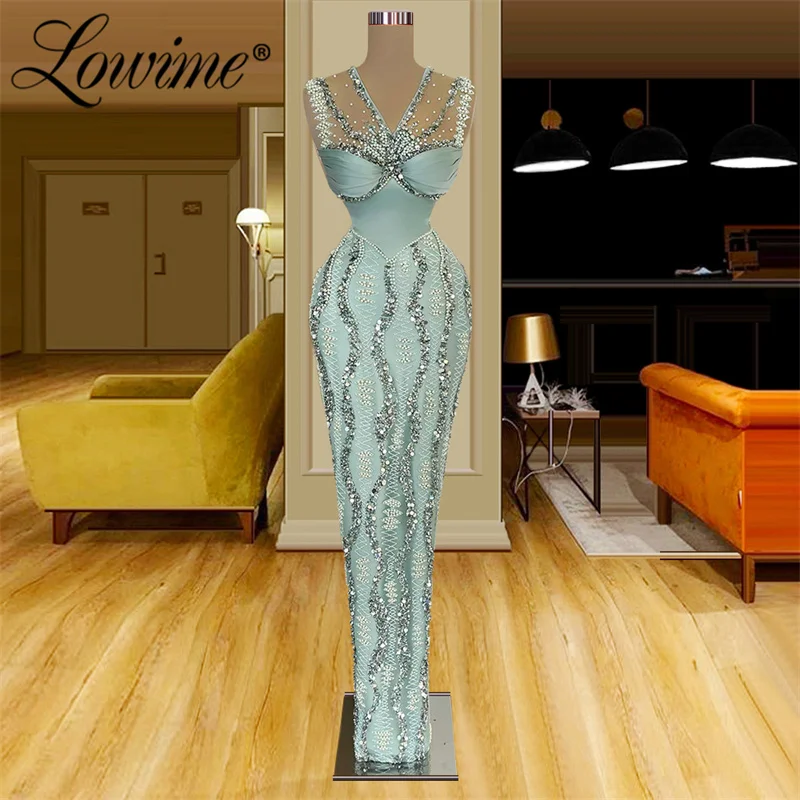 Lowime-vestido De fiesta árabe De sirena con cuello De pico, vestido De noche con cuentas largo, Formal, para ocasiones, De Soirée, vestido De graduación personalizado, 2023