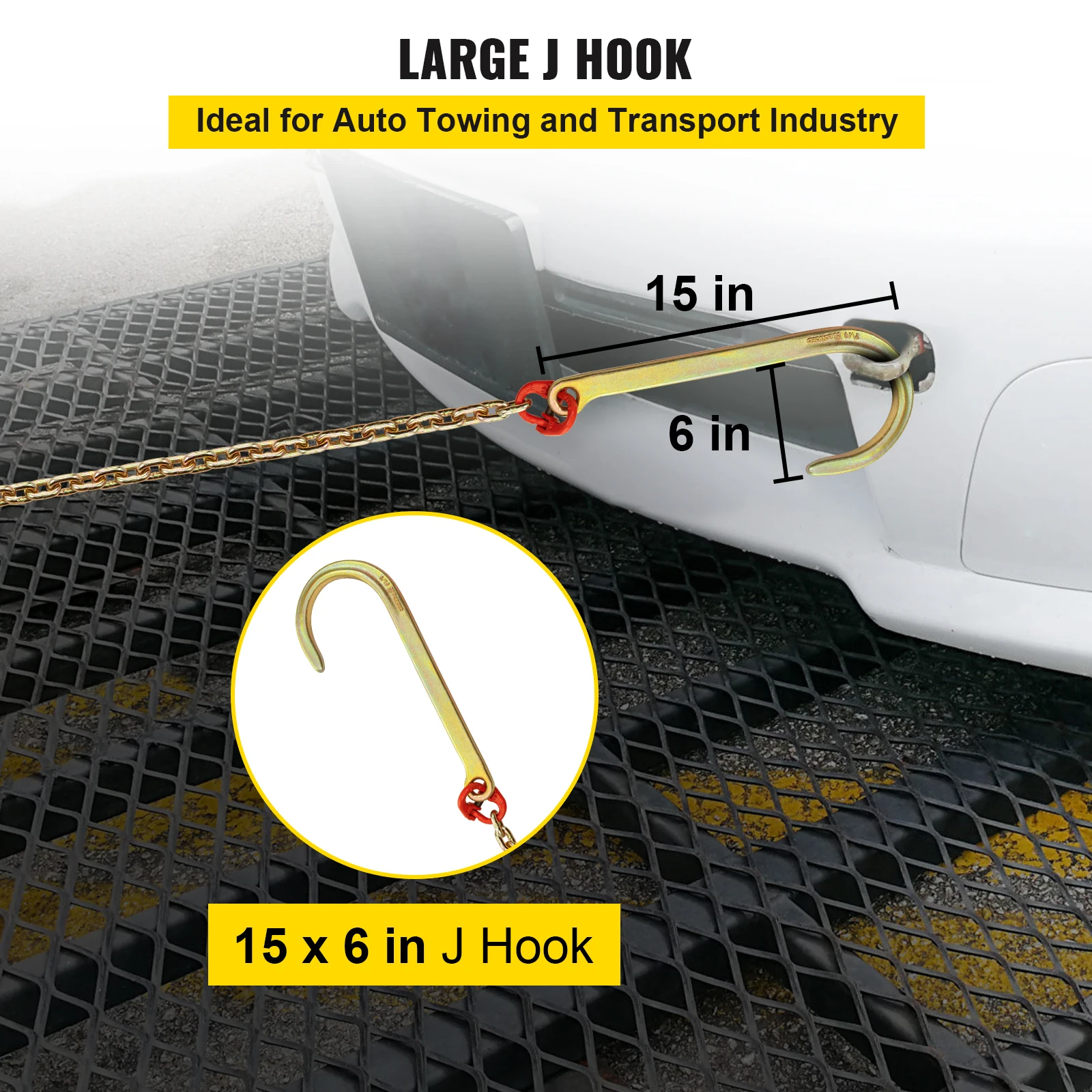 VEVOR J Hook Chains Adjustable Tow Chain Bridle w/ 9260 lbs Break Strength & Gr80 J-Hook & Grab-Hook Tow-Hook for Trucks