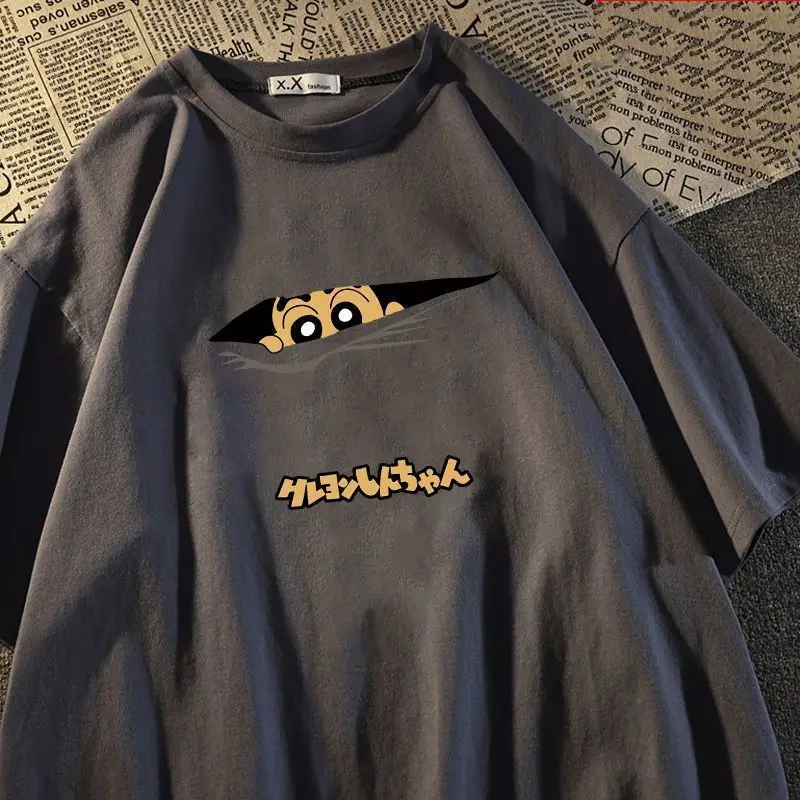 

Аниме Kawaii Crayon Shin-Chan Футболка с короткими рукавами 100% чистый хлопок Летняя одежда для пар Свободная универсальная футболка с круглым вырезом и половиной рукавов