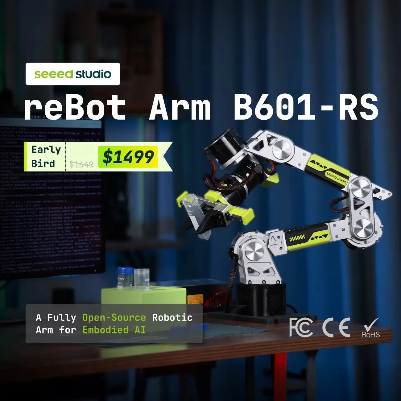 ReBot Arm B601-RS 6+1DOF Open Source Robotic Arm Kit with Gripper ROS1/ROS2 Python SDK for Physical AI Learning