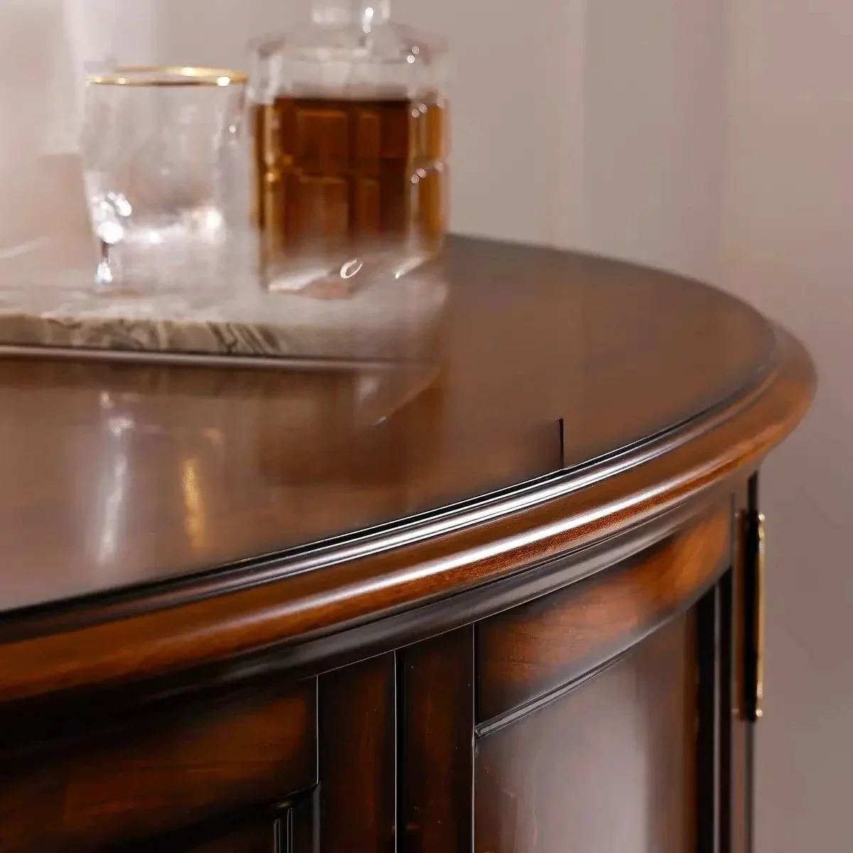French retro solid wood semi-round entrance cabinet/American country living room decorative cabinet/art locker6220