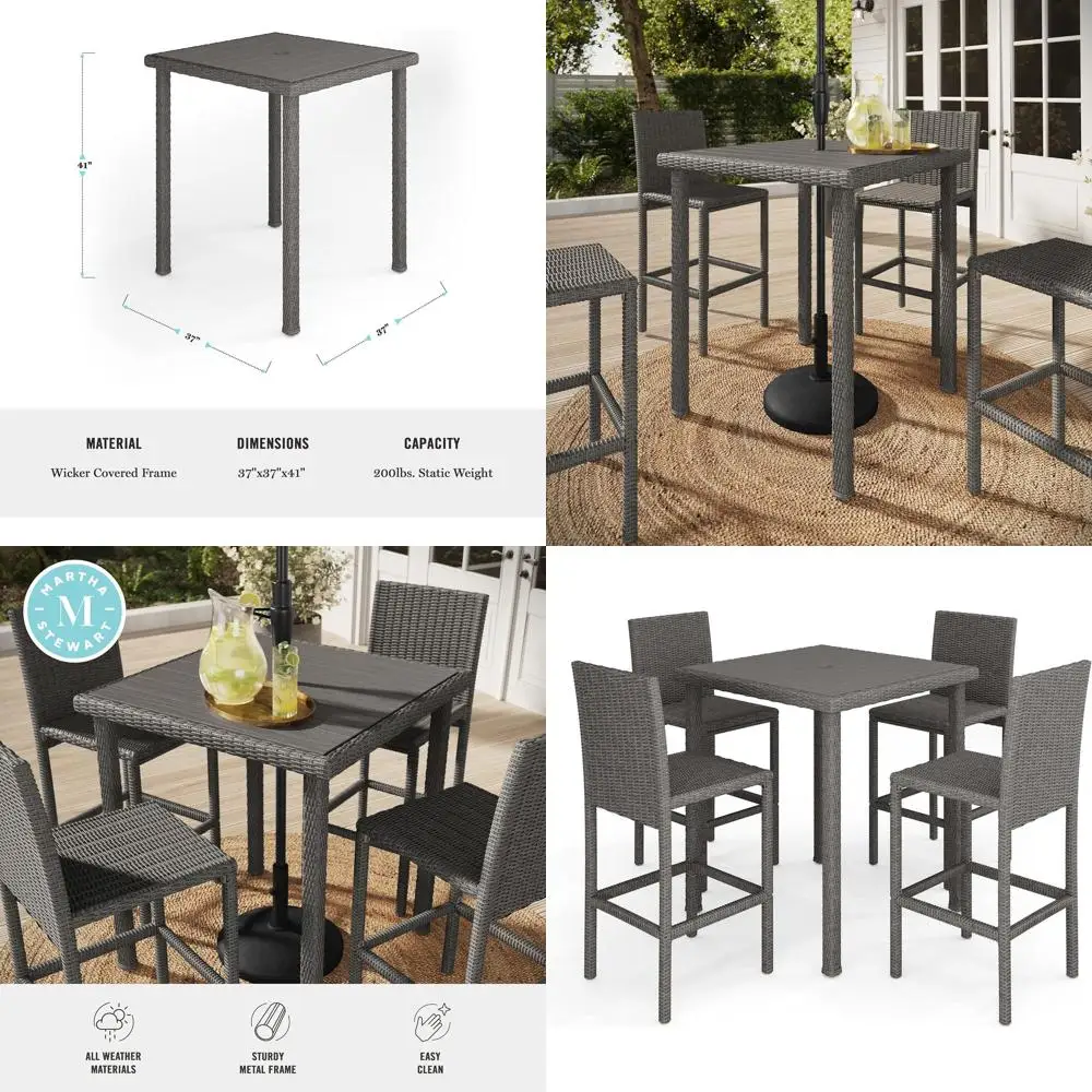 

Квадратный стол для патио высотой 37 дюймов с деревянной столешницей и отделкой из серого ротангового плетения