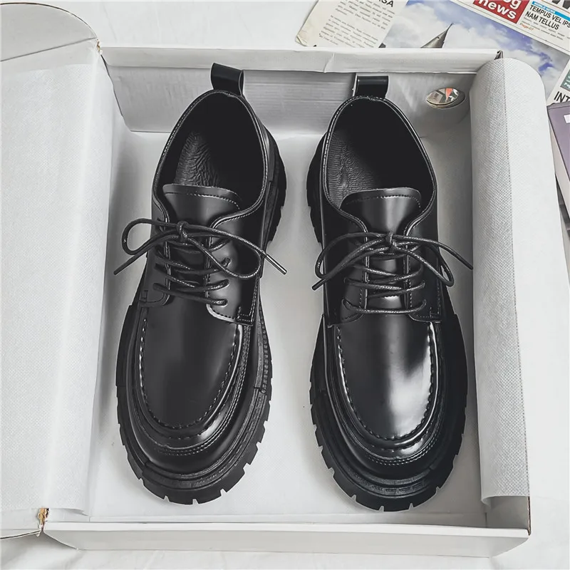 Mid Heel Men Oxford Shoes Black Leather British Men's Office Shoes Men Dress Shoes Formal Lace-up Black Shoes Thick Heel B271