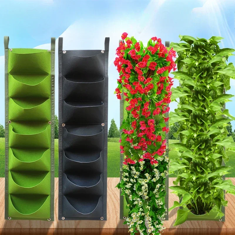 Vertical Growing Planting Bag, 6 Pocket Felt Wall Hanging Garden Planter, Outdoor Indoor Vegetable Flower Growing Container