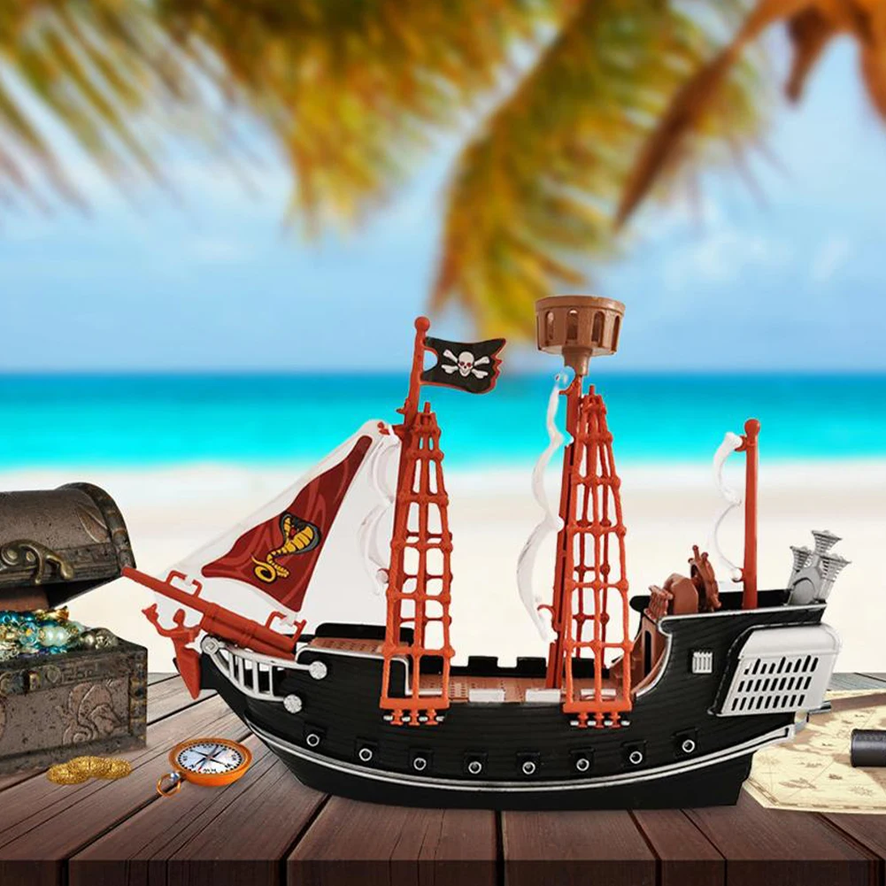 10in Pirates Ship Exquisite Craftsmanship Pirate Model Toys Special Gift Ship Model Toy Scene Decor Prop for Home Kindergarten