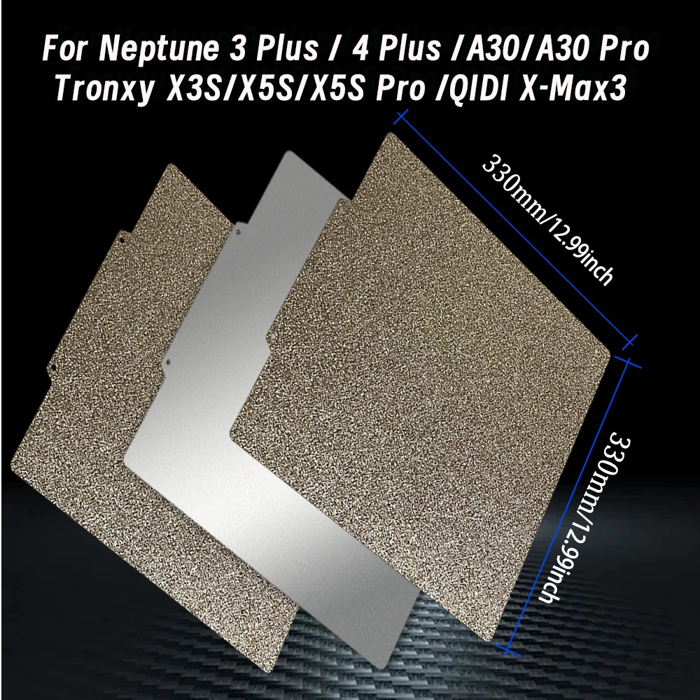 For X5SA 330x330 Pei Plate  For Elegoo Neptune 4 Plus/3 Plus PEI Build Plate Double Sided Textured PEI Spring Steel Sheet