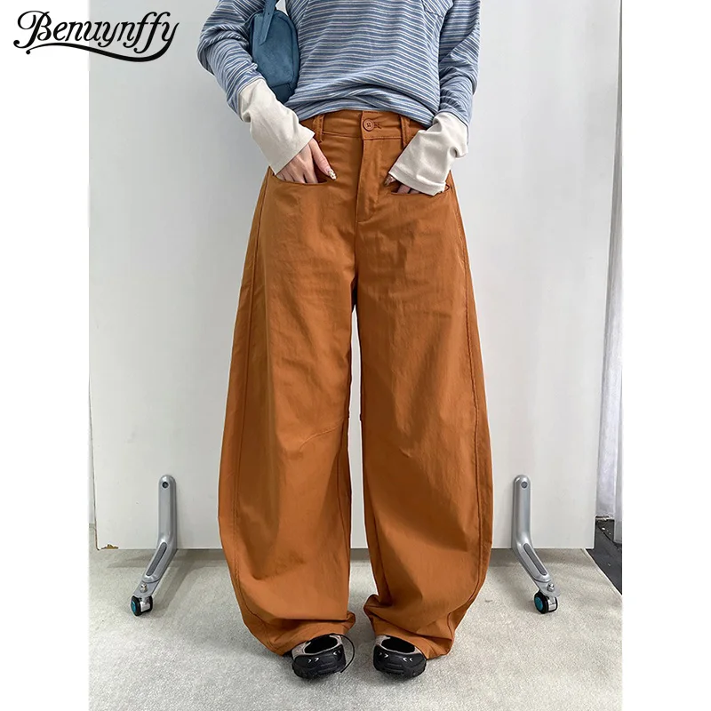

Benuynffy Fashion Solid Color Baggy Jeans Women 2026 Spring New Korean Casual Mid Waisted Female Wide Leg Trousers Streetwear