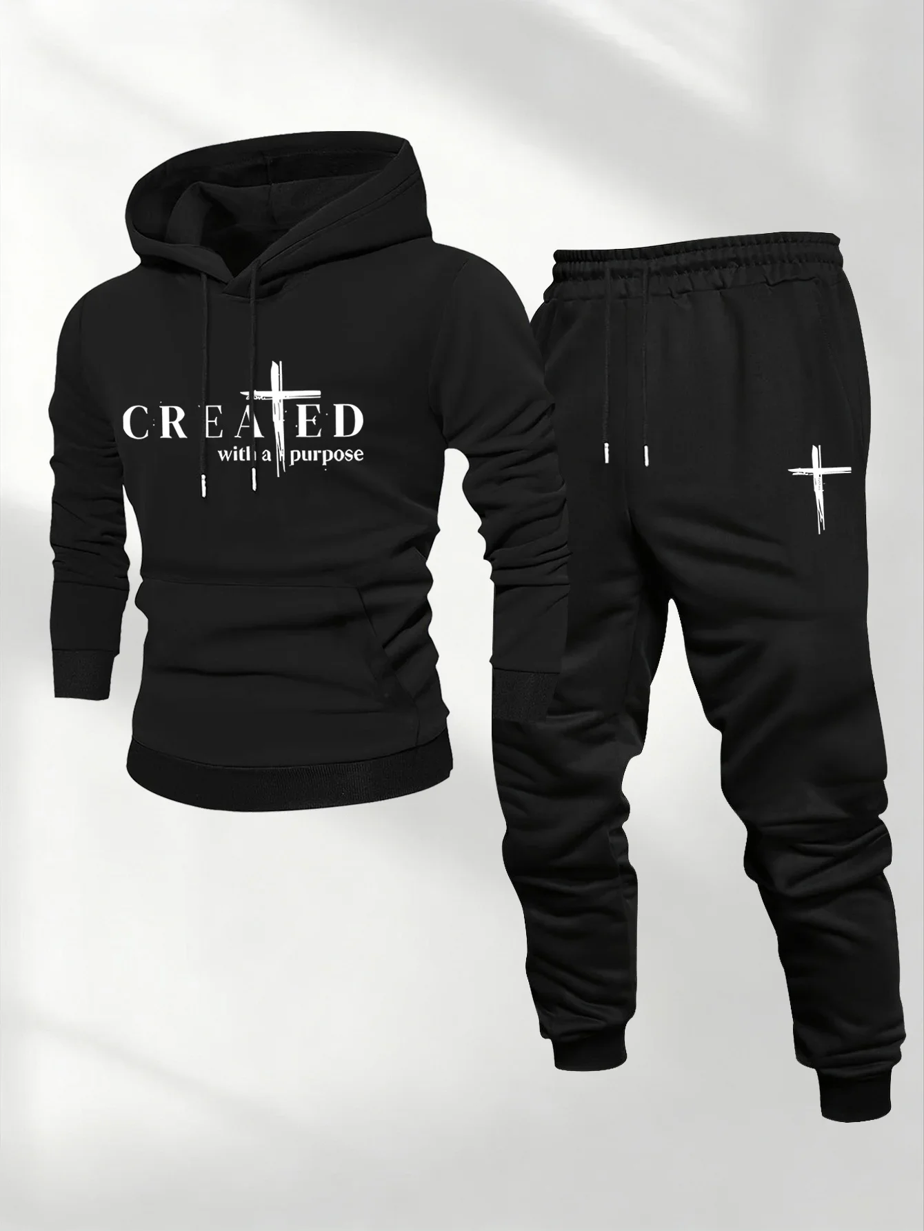 2026 Printed Sportswear Set Men's Hooded Sweatshirt Long Pants Set Spring and Autumn Winter Warm Suit