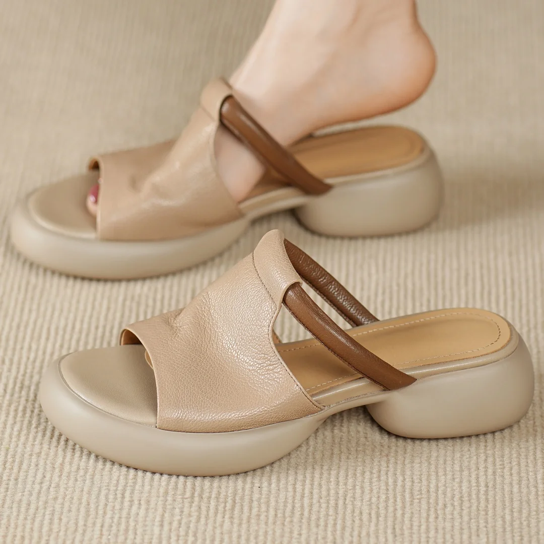 

Женские летние шлепанцы без шнуровки из овчины с открытым носком, повседневная женская повседневная мягкая удобная обувь на массивном каблуке 4 см на платформе