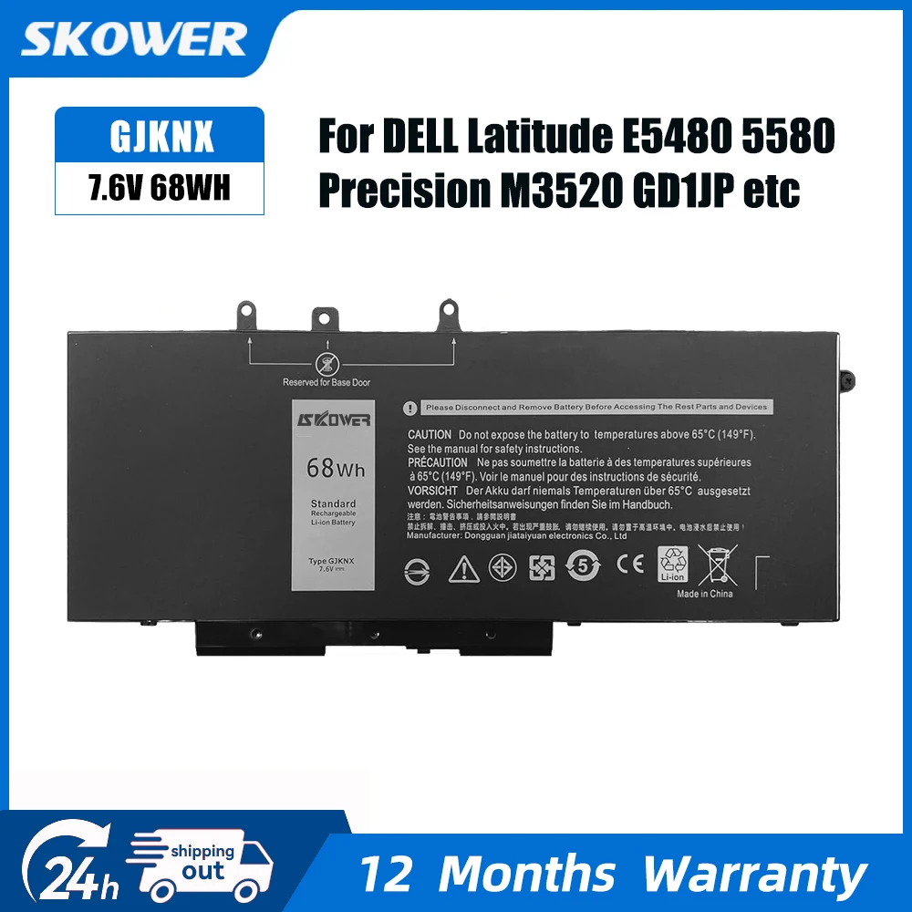 

SKOWER GJKNX Laptop Battery For DELL Latitude E5280 E5288 E5480 E5490 E5491 E5580 E5590 E5591 5290 Precision 15 3520 3530 GD1JP